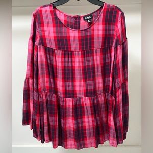 Plaid red/purple a.n.a. flowy blouse, sz XS